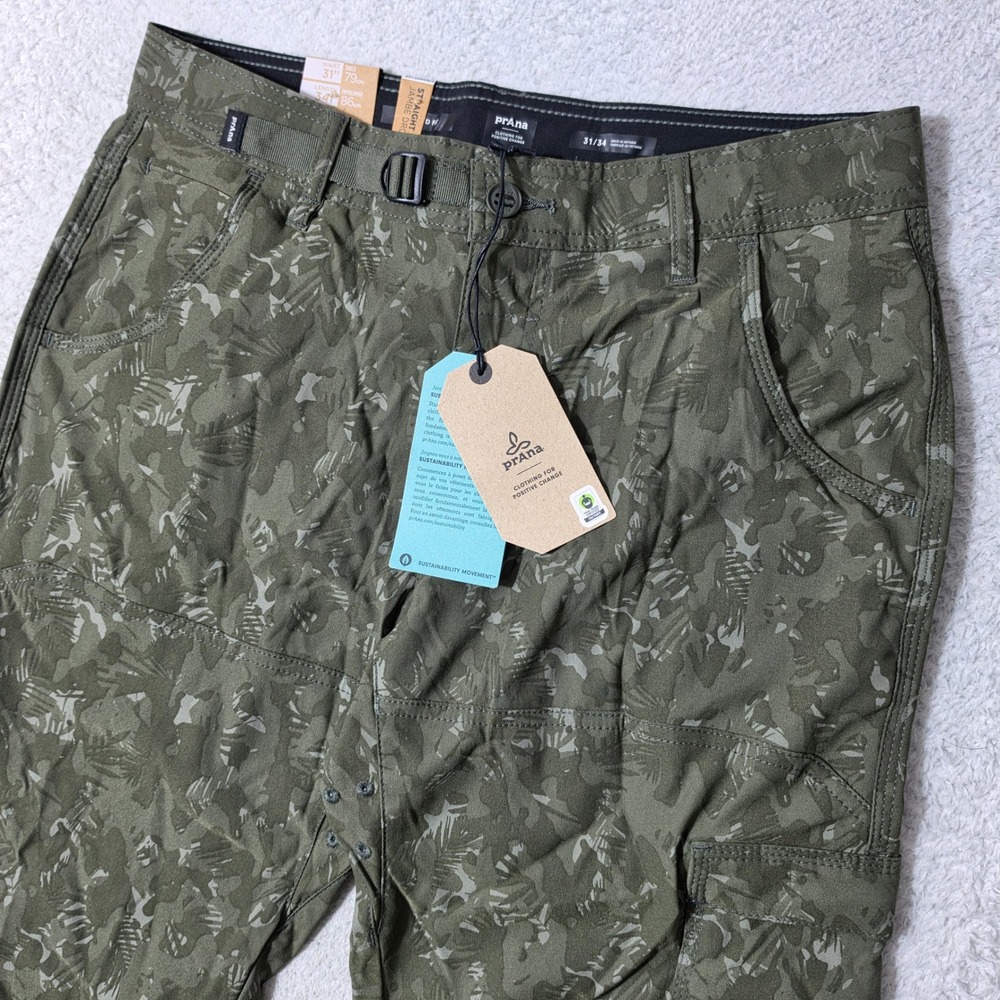 NEW Prana Stretch Zion Pant II Mens 31/34 Evergreen Camo Straight Hiking Stretch